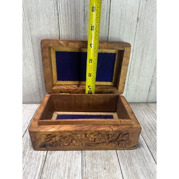Vtg Wooden Jewelry Trinket Box Carved Inlay Flower Top Design 6 x  4 in India - Picture 8 of 10